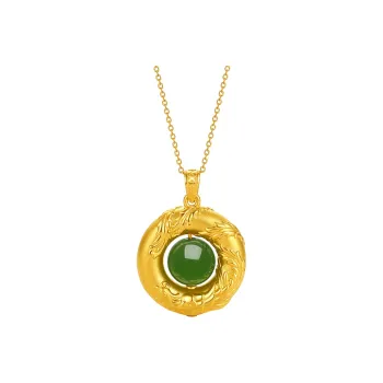 ZHOU LIU FU Solid Gold Hetian Jade Pendants Women's Jasper