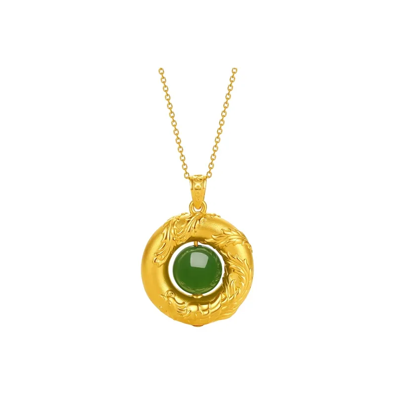 ZHOU LIU FU Solid Gold Hetian Jade Pendants Women's Jasper-0