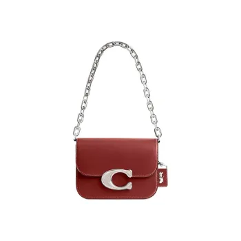 COACH Cow Leather Messenger Bag, One Shoulder Handbag Trumpets Women's Enamel Red
