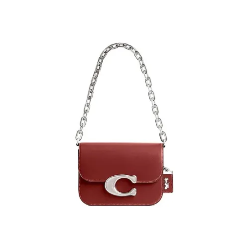 COACH Cow Leather Messenger Bag, One Shoulder Handbag Trumpets Women's Enamel Red