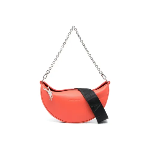 LONGCHAMP Smile Calfskin Saddle Bag Crossbody Shoulder Bag Small Size Women's Orange