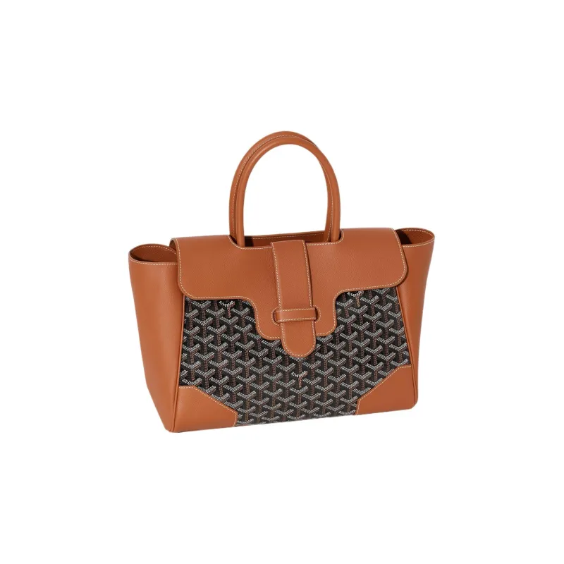 GOYARD Saigon Canvas With Leather Xigong Tote Handbags Shoulder Bags Large Size Unisex Black/Tan-2