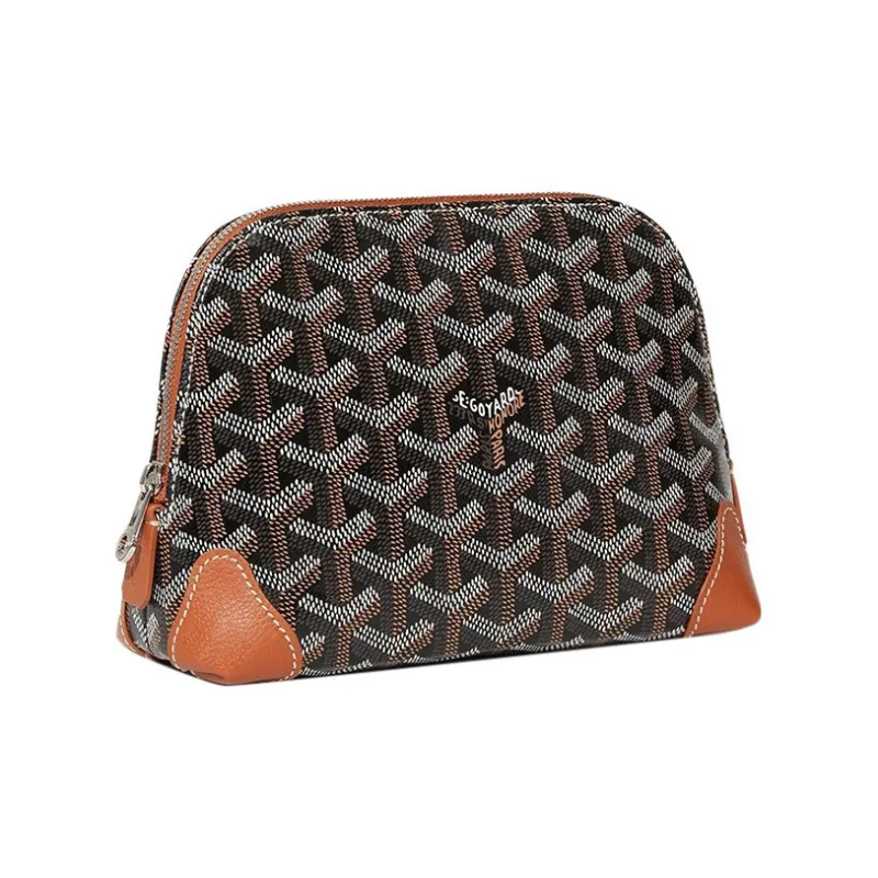 GOYARD Vendôme Canvas With Calfskin Dog's Teeth Toiletry Bag Makeup Bag Women's Brown/Green Heart-Shaped Balloon-1