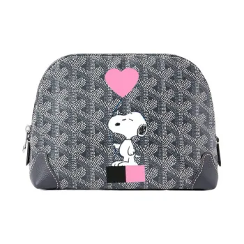 GOYARD Vendôme Canvas With Calfskin Dog's Teeth Toiletry Bag Makeup Bag Women's Gray/Pink Heart Balloon