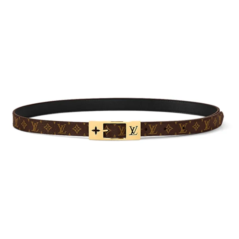 LOUIS VUITTON DUO Logo Print, Pin Buckle Leather Belts Unisex Brown Width 1.8cm-0