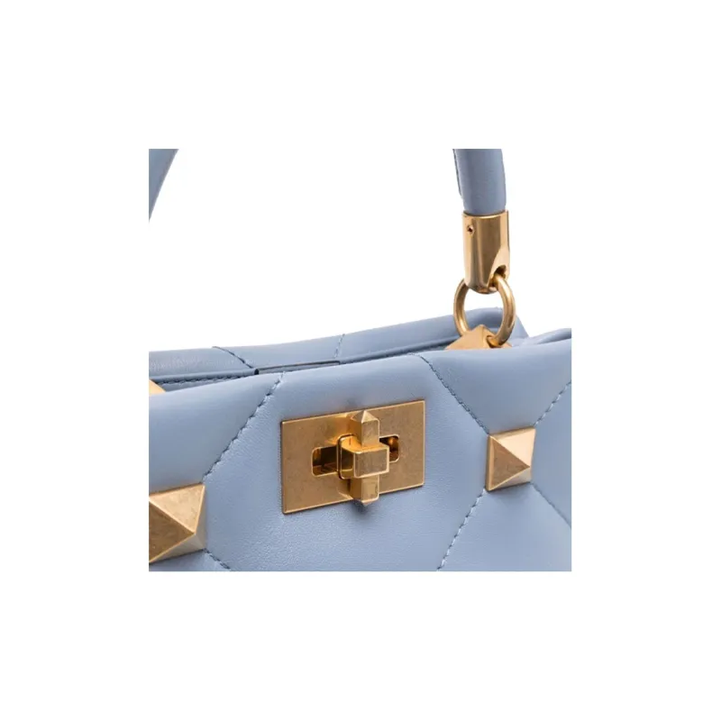 Valentino Roman Stud Sheepskin Shoulder Bag Crossbody Bag Handbag Small Size Women's Blue-3