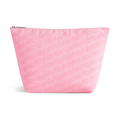 Balenciaga Cotton With Calfskin Clutch Medium Size Women's Pink