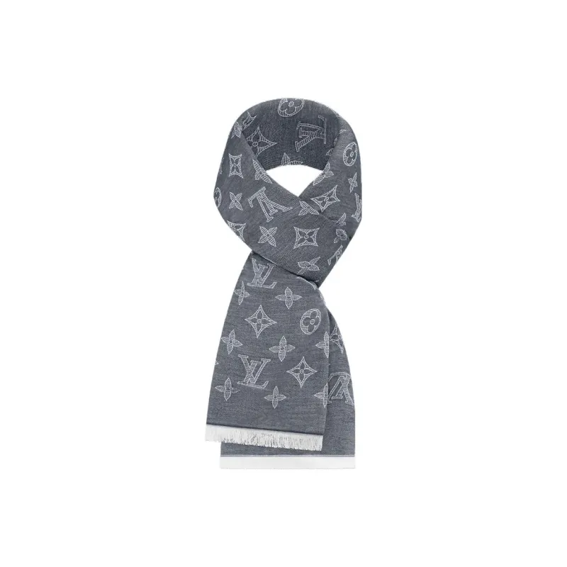 LOUIS VUITTON Monogram SHADOW Knit Scarves Men's Blue-0
