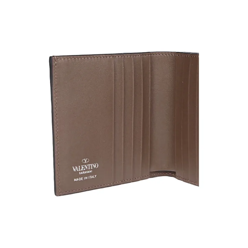 Valentino Leather Card Holder Wallet Men's Taupe-4