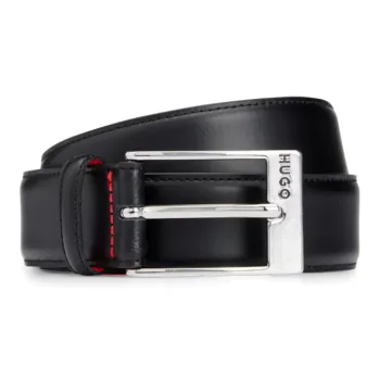HUGO BOSS Letter Carving, Pin Buckle Leather Belts Men's Black Width  3.5cm