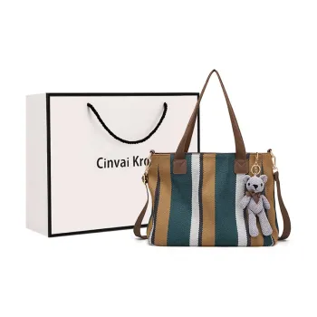 CinvaiKrose Shoulder Bags Blue With Charm Bag Cover, Stripes Position Random Shipment