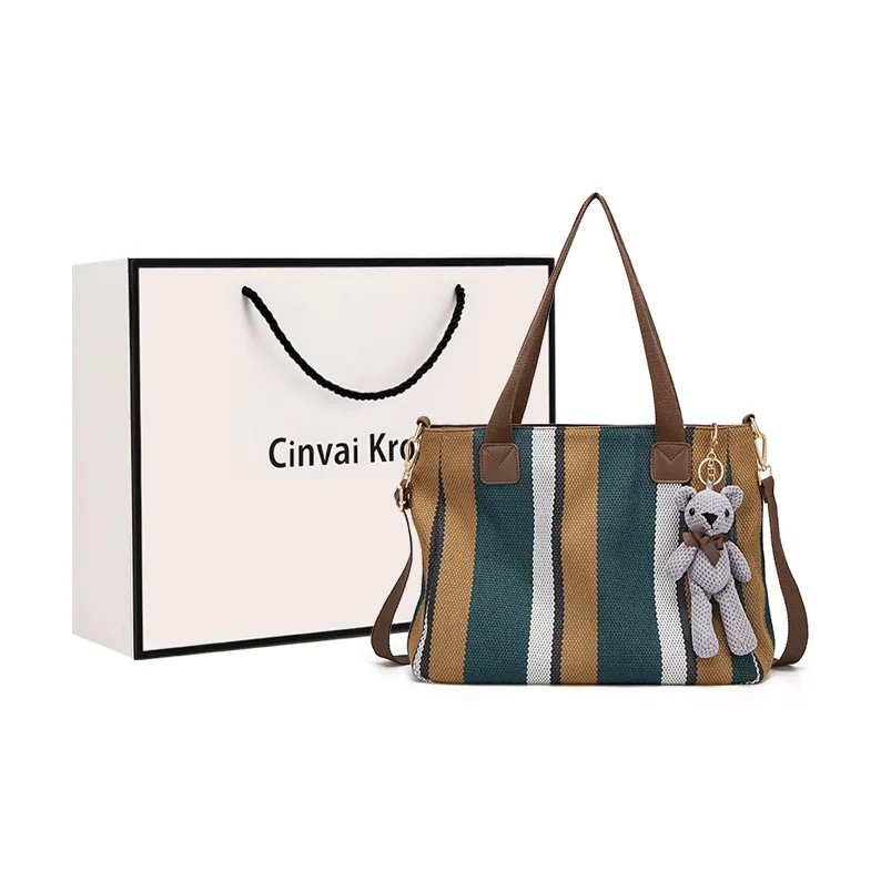 CinvaiKrose Shoulder Bags Blue With Charm Bag Cover, Stripes Position Random Shipment-0