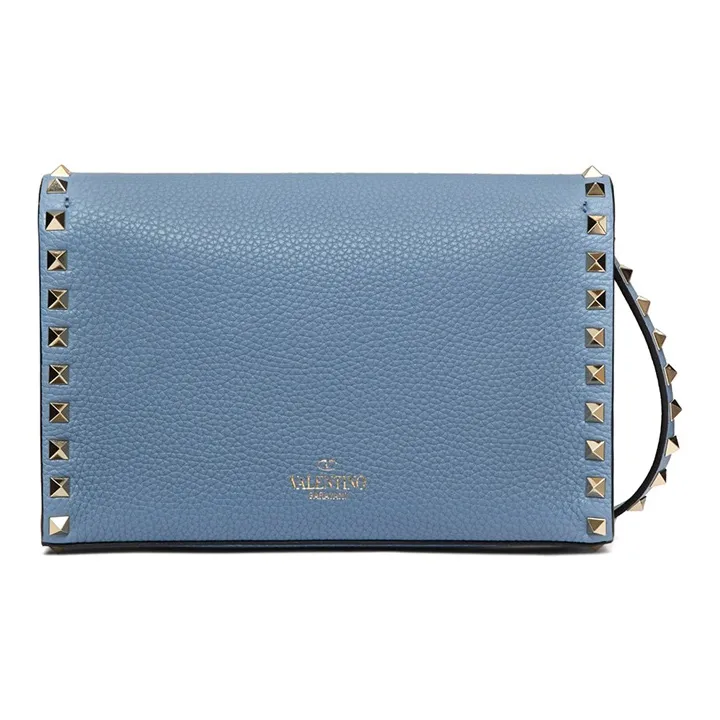 Valentino Rockstud Calfskin Messenger Bag Shoulder Bag Crossbody Bag Women's Transparent Blue-1