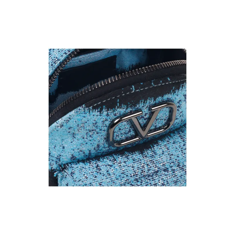 Valentino Tiger 1967 Jacquard Fabric Backpack Mini Light Blue & Black-4