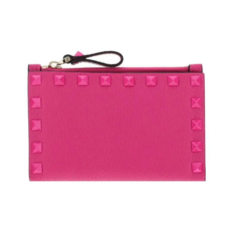 Valentino GARAVANI Calfskin Card Holder Wallet Women's Rose Red-1