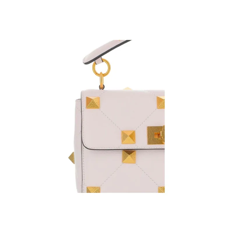 Valentino Roman Stud Grained Calfskin Portable Crossbody Bag Shoulder Bag Medium Size Women's White-3