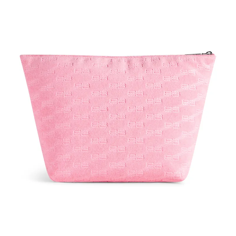 Balenciaga Cotton With Calfskin Clutch Medium Size Women's Pink-3