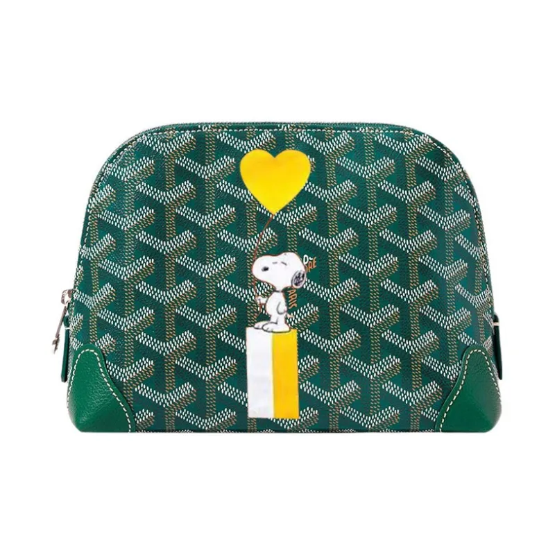 GOYARD Vendôme Canvas With Calfskin Dog's Teeth Toiletry Bag Makeup Bag Women's Green/Yellow Heart-Shaped Balloons-0
