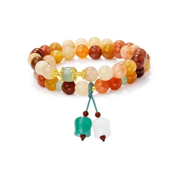AGOVSKI Golden Silk Jade+Agate+Aventurine+Copper Alloy+Braided String Bracelets Women's