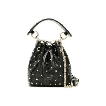 Valentino Cow Leather Bucket Bags Handbags Women's Black