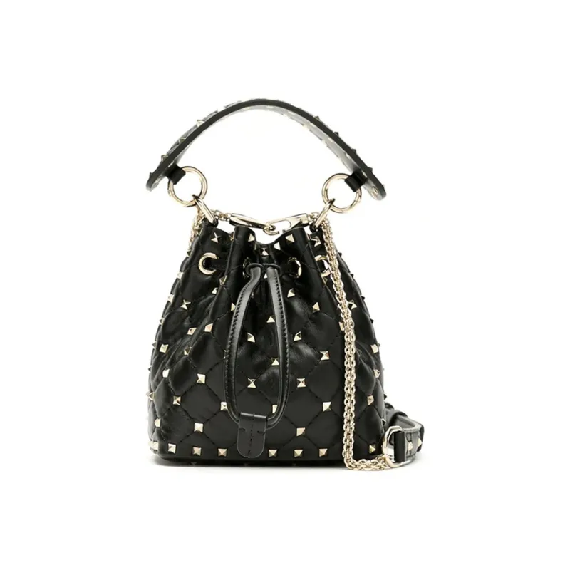 Valentino Cow Leather Bucket Bags Handbags Women's Black-0