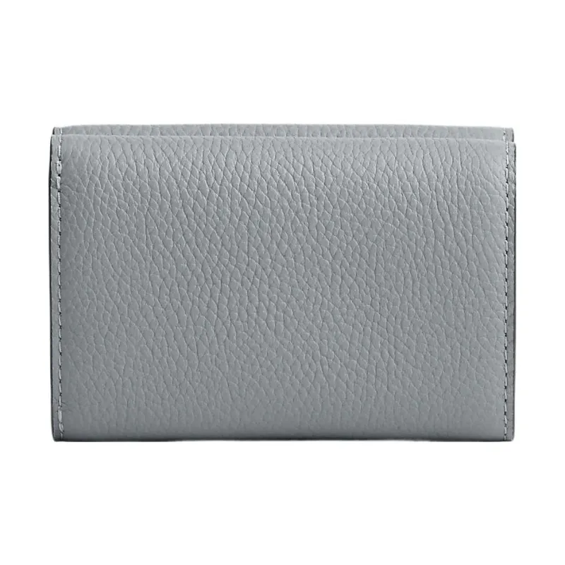 COACH Trifold Wallet Polished Pebbled Leather Coin Purses Wallets Mini Women's Gray-1