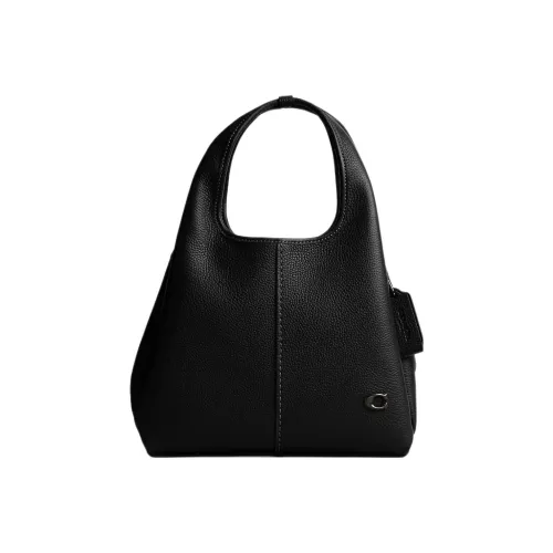 COACH Lana Polished Pebbled Leather One Shoulder Handbags Medium Size Women's Black