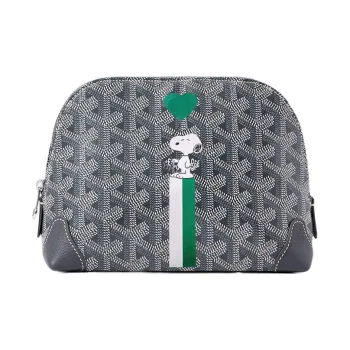 GOYARD Vendôme Canvas With Calfskin Dog's Teeth Toiletry Bag Makeup Bag Women's Gray/Green Heart-Shaped Balloon