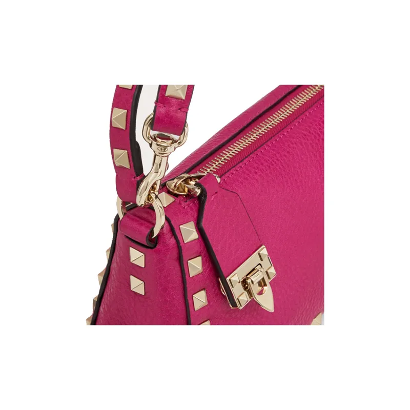 Valentino Rockstud Grained Calfskin Baguette Bag Shoulder Bags Handbags Small Size Women's Fuchsia-3