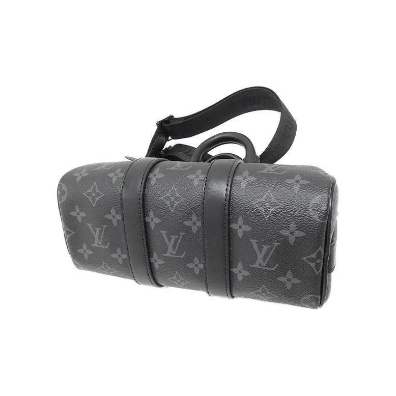 LOUIS VUITTON Keepall Coated Canvas With Leather Trim Handbag Shoulder Bag Crossbody Bag Regular Men's Black/Gray-3
