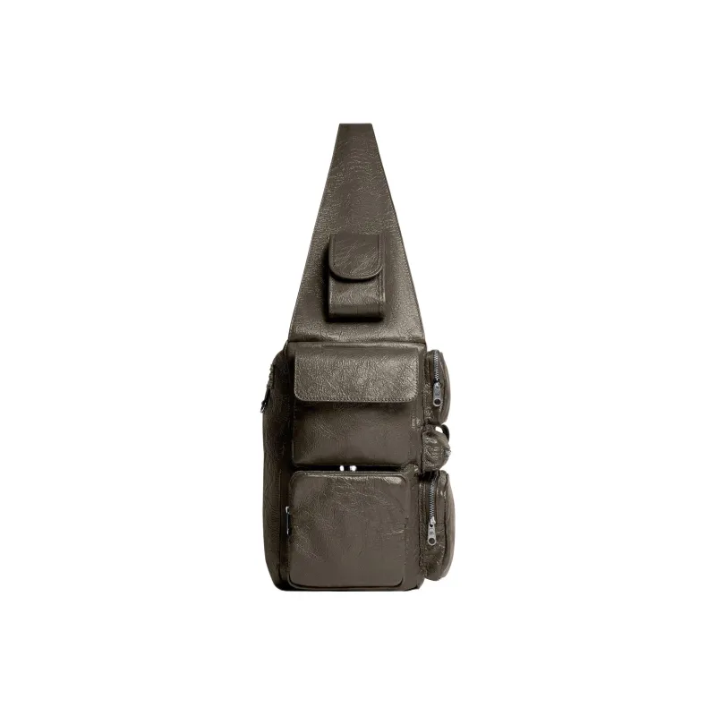 Balenciaga Superbusy Arena Sheepskin Fabric Blend Handbag Shoulder Bag Men's Dark Green-2