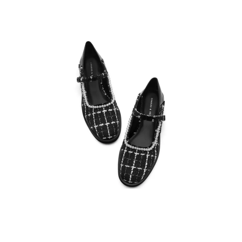 CHARLES&KEITH Mary Jane Shoes Women's Low Top Black Textured/Black/Maroon-2