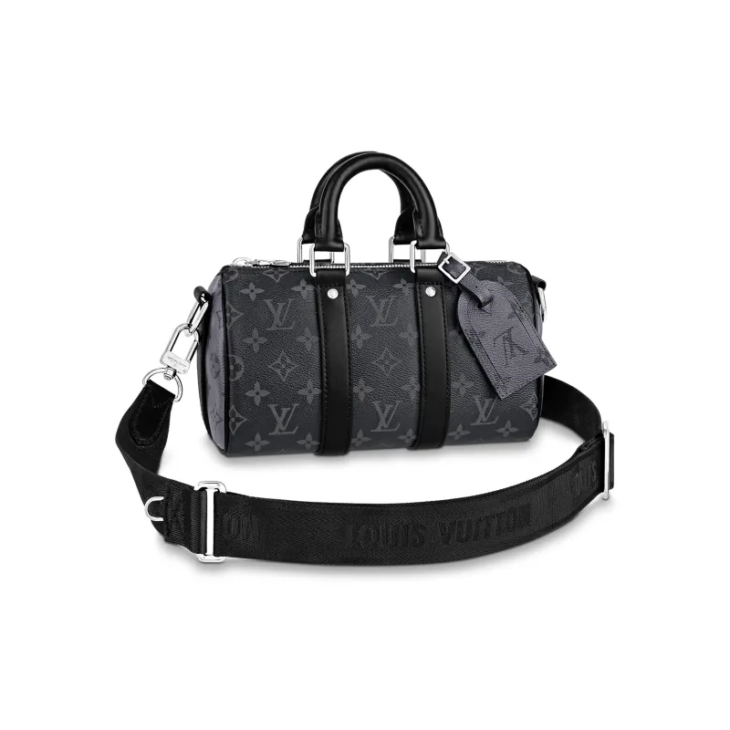 LOUIS VUITTON Keepall Coated Canvas With Leather Trim Handbag Shoulder Bag Crossbody Bag Regular Men's Black/Gray-0