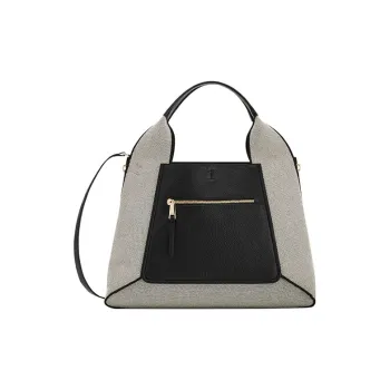 Furla Canvas With Calfskin Tote Bag Shopping Bag Shoulder Bag Crossbody Bag Handbag Large Size Women's Black/Gray
