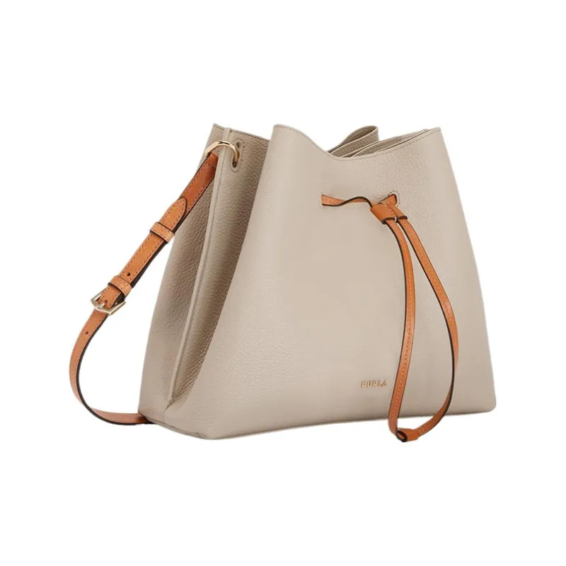 Furla Cow Leather Bucket Bags Shoulder Bag Crossbody Bag Small Size Women's Beige-1