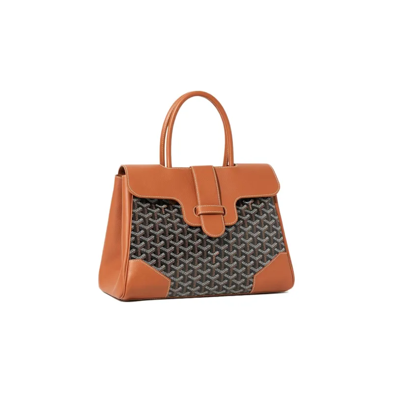 GOYARD Saigon Canvas With Leather Xigong Tote Handbags Shoulder Bags Large Size Unisex Black/Tan-1
