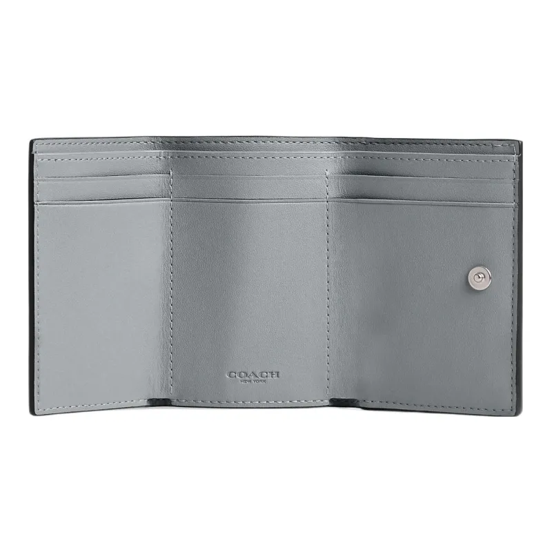 COACH Trifold Wallet Polished Pebbled Leather Coin Purses Wallets Mini Women's Gray-2