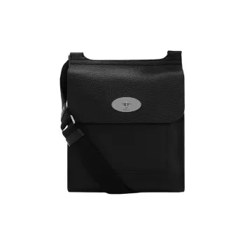 Mulberry Cow Leather Messenger Bag Crossbody Bag Shoulder Bag Small Size Men's Black