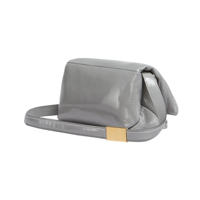 MARNI Patent Leather Crossbody Bag, Shoulder Bag Women's Gray-2