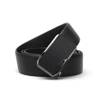 ELLE HOMME Men's Automatic Buckle Top Grain Cow Leather Belt Black, Alloy Buckle With Leather Cover, Width 3.7cm Men's