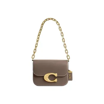 COACH IDOL Cow Leather Messenger Bag, One Shoulder Handbag Trumpets Women's Dark Lime Gray