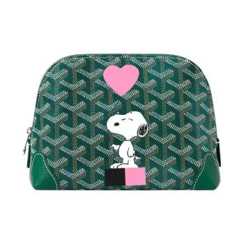 GOYARD Vendôme Canvas With Calfskin Dog's Teeth Toiletry Bag Makeup Bag Women's Green/Pink Heart-Shaped Balloons