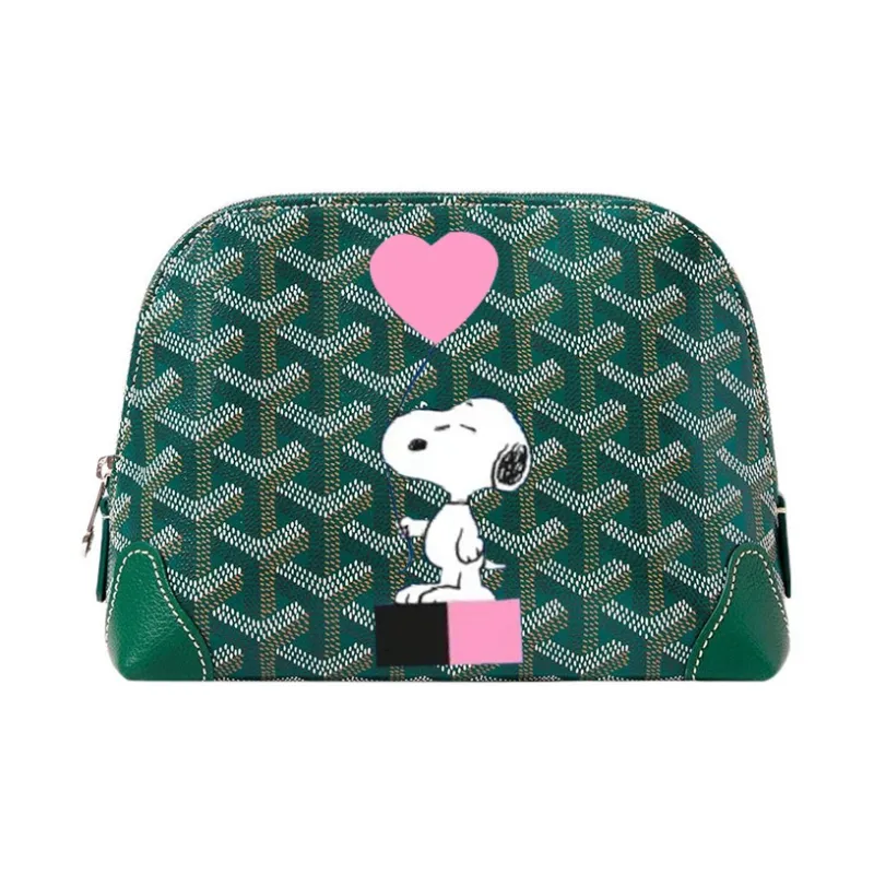 GOYARD Vendôme Canvas With Calfskin Dog's Teeth Toiletry Bag Makeup Bag Women's Green/Pink Heart-Shaped Balloons-0
