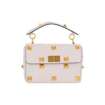 Valentino Roman Stud Grained Calfskin Portable Crossbody Bag Shoulder Bag Medium Size Women's White