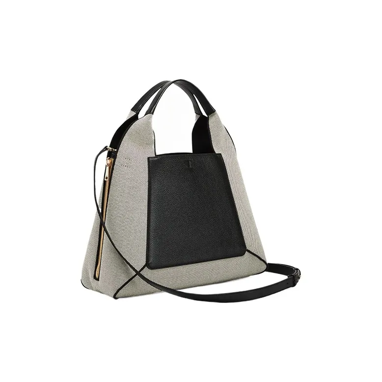 Furla Canvas With Calfskin Tote Bag Shopping Bag Shoulder Bag Crossbody Bag Handbag Large Size Women's Black/Gray-2