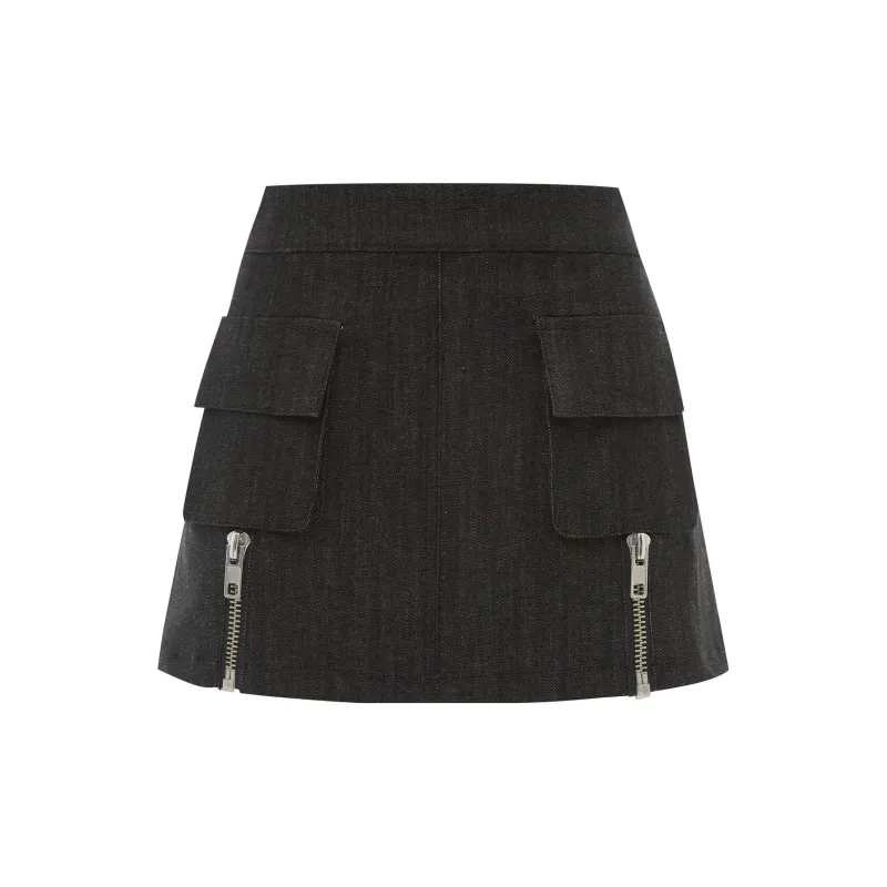 With Jean Denim Short Skirts Women's Black-1