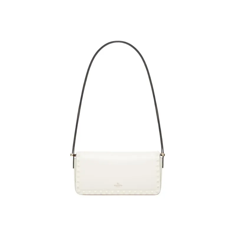 Valentino Rockstud Smooth Calf Leather Handbag Shoulder Bag Women's Ivory White-3