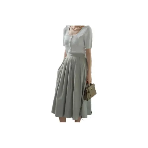 Pumpkin Valley Casual Long Skirts Women's Gray Pea Green