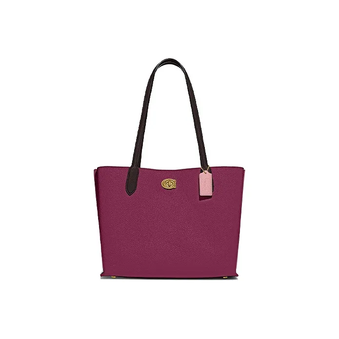 COACH Willow Polished Grained Leather Tote Bag Shopping Bag Handbag Shoulder Bag Women's Dark Plum-0