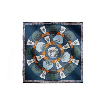 HERMES Rotating Bus Silk Scarves Women's Marine Blue